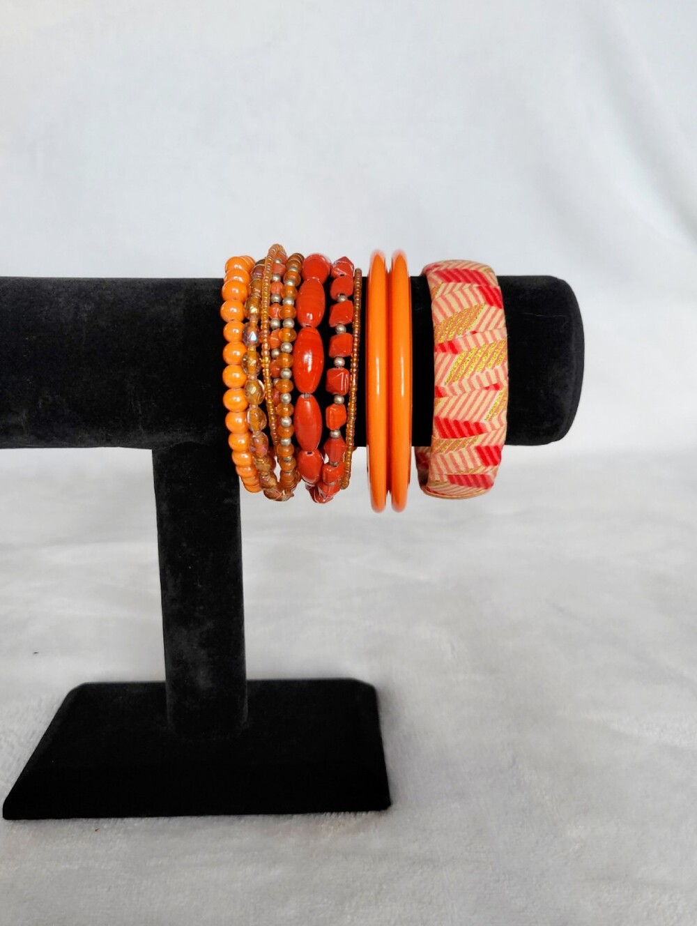 4pc Boho Orange Bangle Bracelet & Beaded Wrap Set